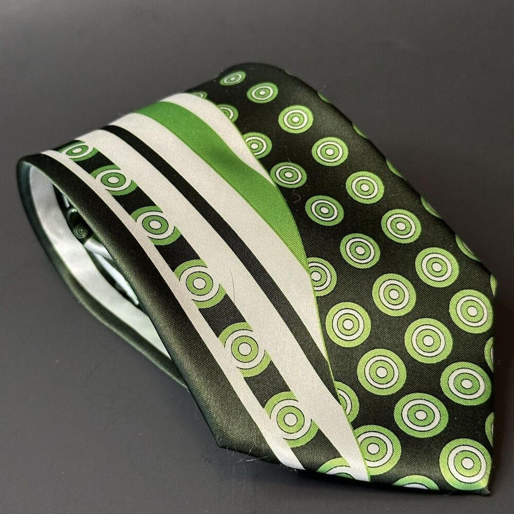 Fortino Landi Neck Tie Green/White/Black Geometric Modern Art